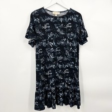 Michael Kors Digital Geometric Print Pullover Mini T-shirt Dress Black Blue Sz S