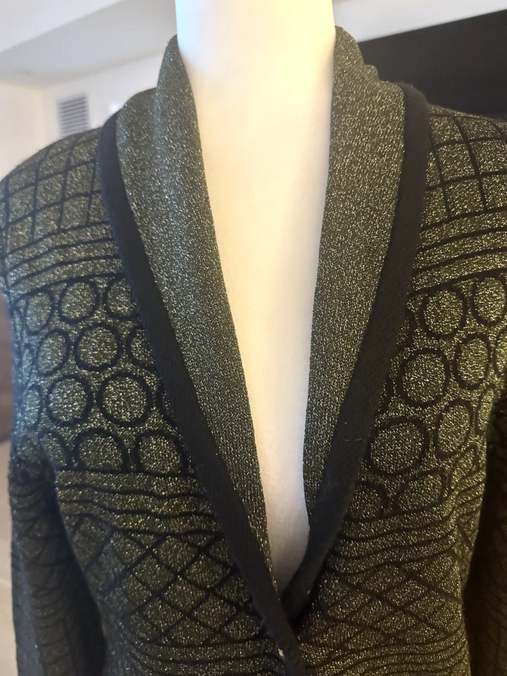 Cardigã feminino de alta costura Nina Ricci PARIS preto/dourado, ajustado M - Imagem 3 de 4