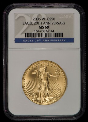 2006-W G$50 1 oz American Gold Eagle Coin - 20th Anniversary - NGC