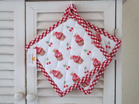 Clayre & Eef 2Er Set Topflappen Cupcakes 20X20Cm Weiß/Rosa/Rot Baumwolle Shabby
