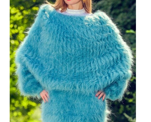 Pull Col Roulé En Angora Vert D'eau - Taille XL - Doux Et Léger - Fabriqué En France