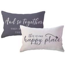 Home Saying Throw Pillow Covers with Our Happy Place Quote Rustic Grey