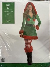 Sassy Elf Costume Adult Christmas Fancy Dress Adult Small Size 2-4