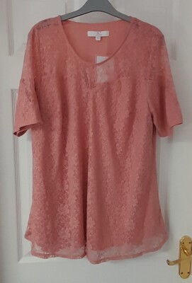 Julipa ladies dusky pink lace top, loose fit, size 16, new with tags