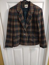 Vintage Leslie Fay Plaid Wool Blend Blazer Women's 14 80's Secretary Colorful
