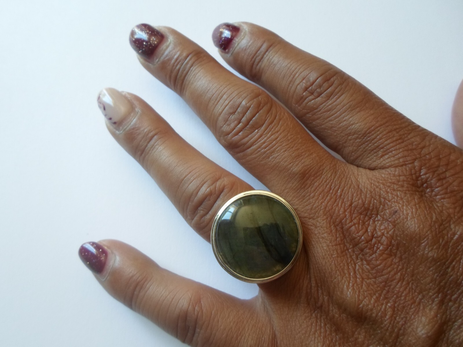 solid silver ring, cabochon with blue reflections… - image 5