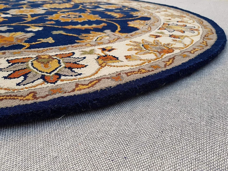 Navy Blue Round Hand-Tufted Carpets Traditional & Classical NZ Wool Area Rug - Image 2 of 4