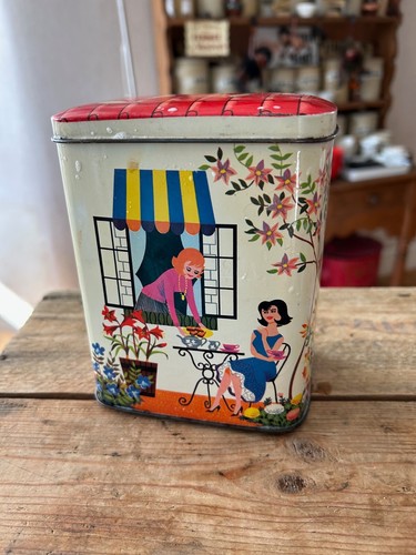 Vintage 1950’s 1960’s Tea Caddy / Storage Tin – Ladies Drinking Tea – Kitsch – - Picture 2 of 11