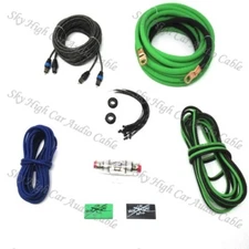 Oversized 4 Ga OFC Amp Kit 4 Channel Twisted RCA Green Black Complete Sky High