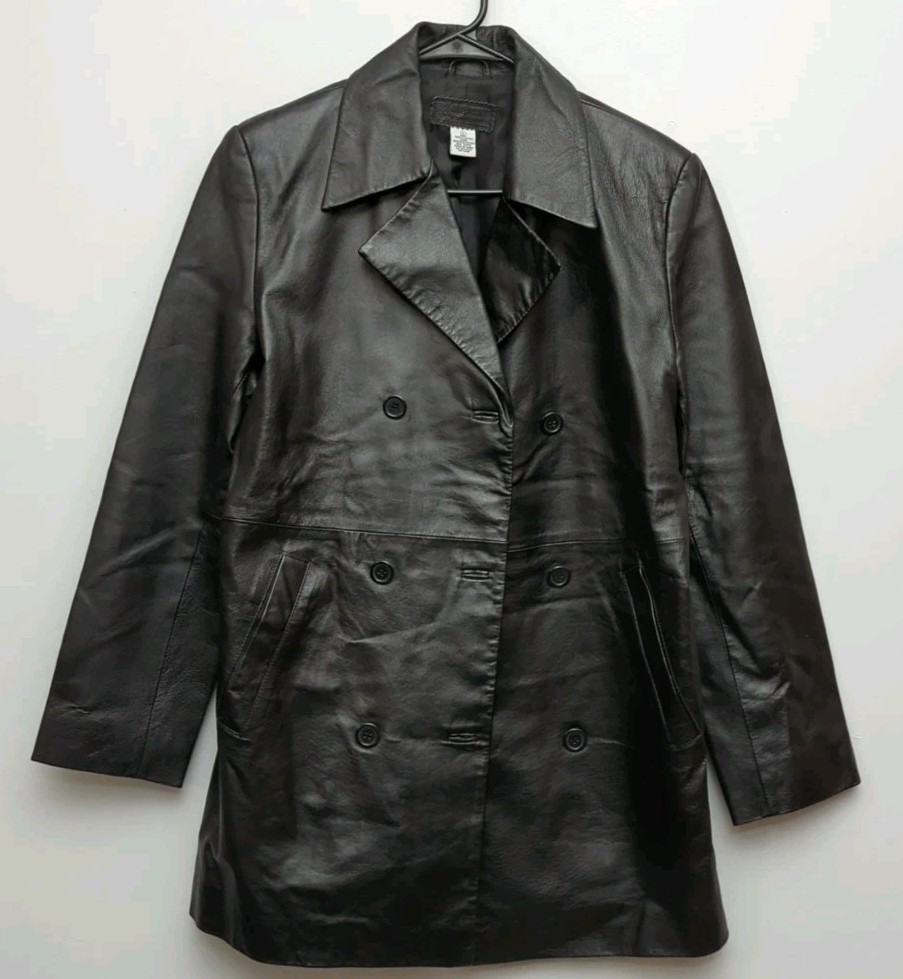 L1 Passport Genuine Leather Button Front Blazer Jacket Women's Large