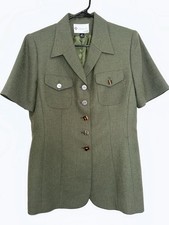 Kasper Women's Green Notch Lapel Short Sleeve Lined Blazer Jacket Size 10