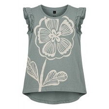 Tea Collection Kids Sage Green Ruffle Sleeve Floral Graphic Cotton Top Size 5