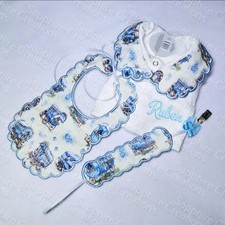Boys Baby White Sleepsuit Bib Designer Scalloped Hospital Set Gypsy Wagon Romany
