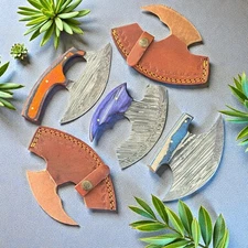 ULU Knife | Lot of 3 | Damascus Steel | Pakka Wood | Handmade | D1095