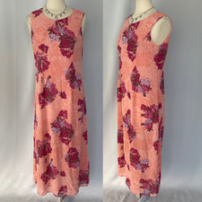Vintage Maxi Dress Size 12 Pink Floral Sleeveless Sheath Column Cottage Garden