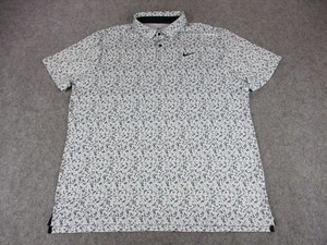 Nike Polo Shirt Mens Extra Large White Gray Camo Perforated Collar Stretch Golf