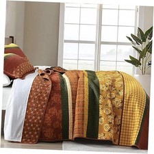 100 Cotton Quilt Queen Size, Queen Queen 90"x98" Brown/Yellow/Dark Green