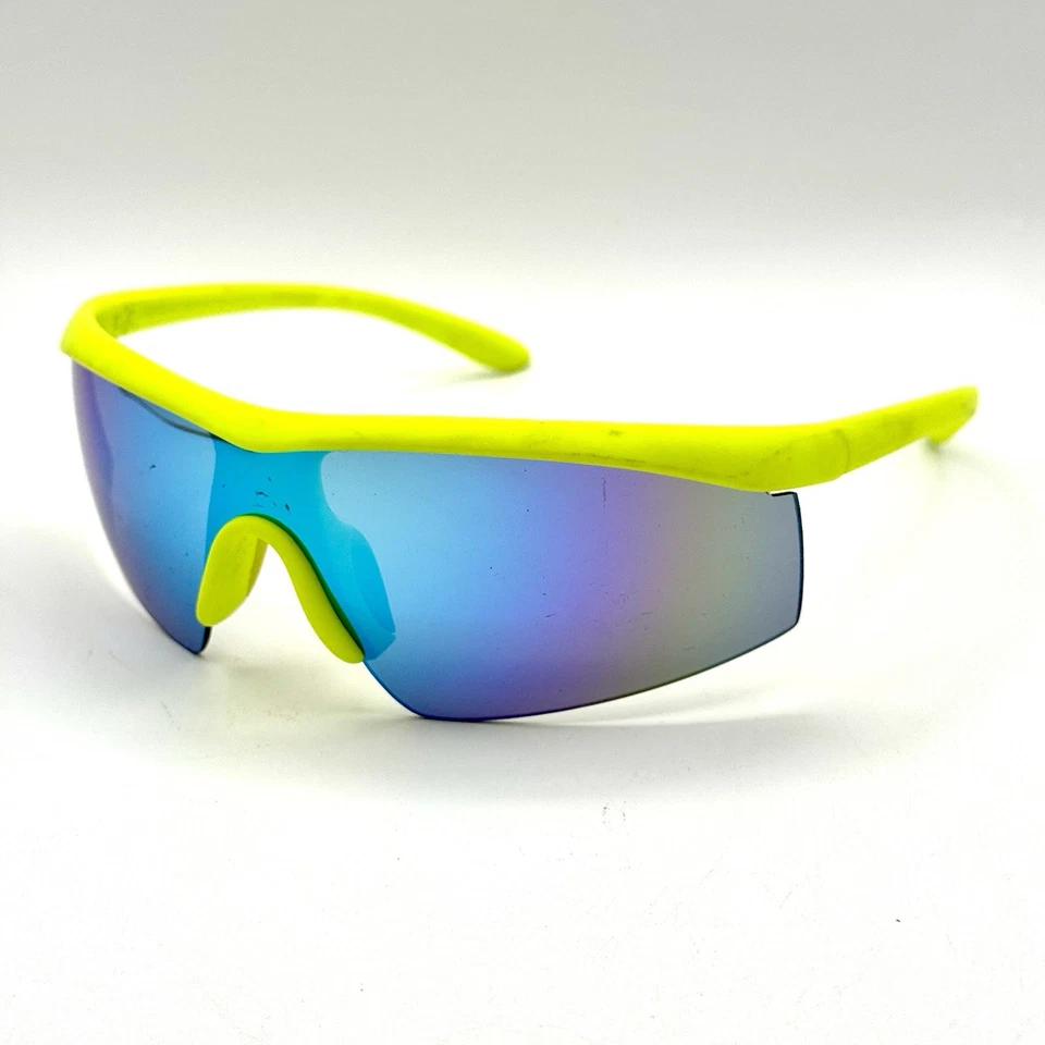 Day-Glo Shield Sunglasses Florescent Yellow Designer Fashion Frame Mirrored Lens - Image 3 of 4