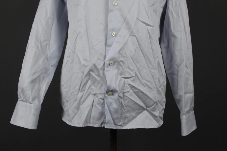 Eton Slim Fit Blue Cotton Angle Cut Cuff Button Down Dress Shirt Size 43 / 17 - Image 3 of 4