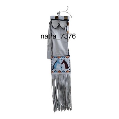Indian Native Beaded Suede Leather tobacco Beaded pouch, hide tobacco pipe bag