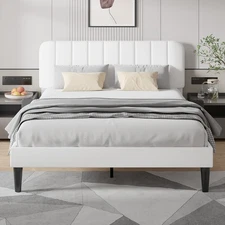 VECELO Upholstered Bed Frame with Headboard Twin/Full/Queen Mattress Foundation