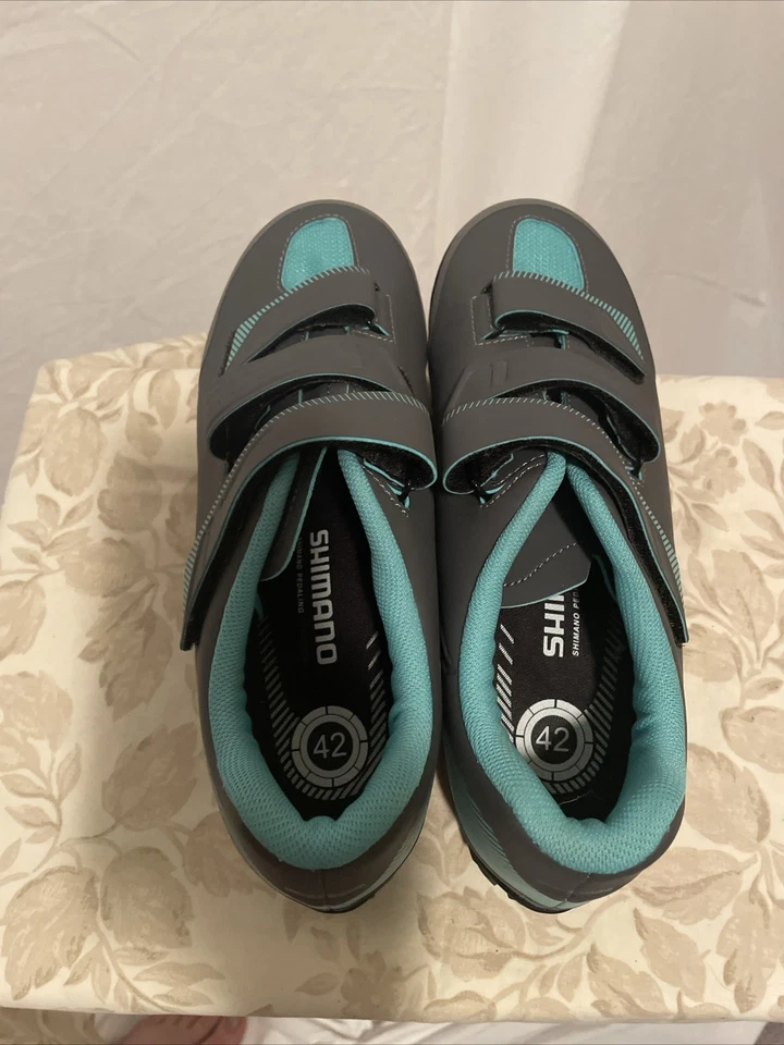 Sapatos femininos de couro para mountain bike Shimano ME2, tamanho 42, cinza e azul - Imagem 4 de 4