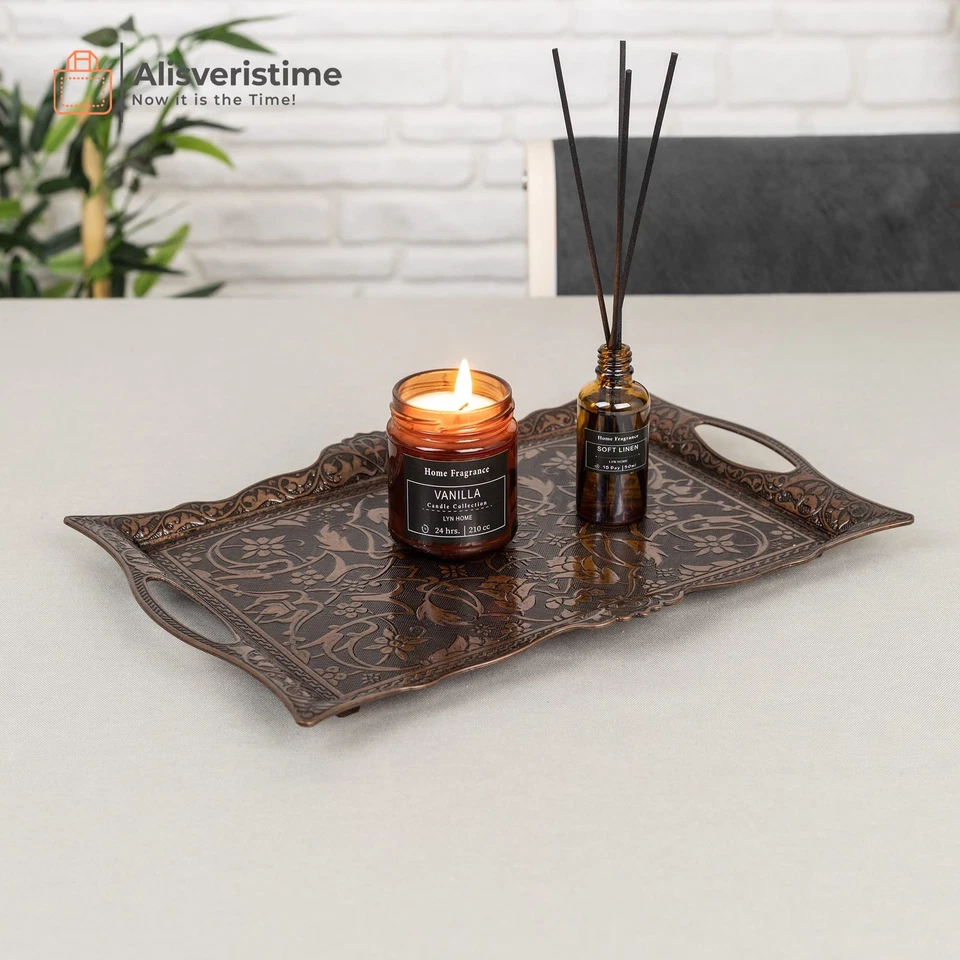 Ottoman Turkish Zamak Serving Tray with Traditional Motifs, Ideal for Coffee ... - Image 4 of 4