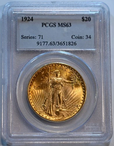 1924 Saint Gaudens $20 gold  PCGS graded  MS63  gold coin -  free shipping!!!