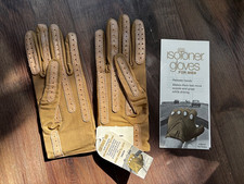 Vintage Aris Isotoner Men  s Driving Gloves 23866 Camel Brown NIB NIP NOS
