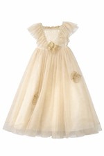 Luxury Dust Girls Gold Fairy Princess Dress  headband Size7-8 Tulle Flower Girl