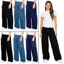 Enzo Ladies Baggy Jeans Womens Wide Leg Stretch Denim Trousers Pants