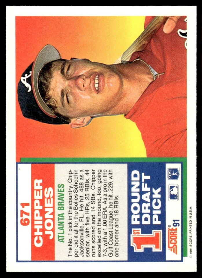 1991 Score Chipper Jones Rookie Atlanta Braves #671 - Image 2 of 2