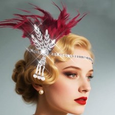 Feather Headbands Black 1920s Fascinator Hairbands 1 Count Pack of 1 Burgundy
