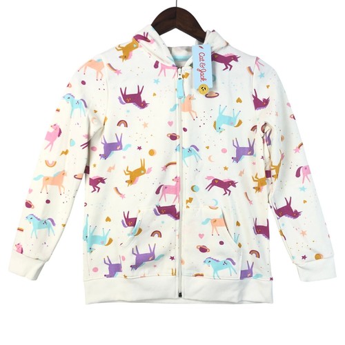 Cat & Jack Girls Hoodie Zip-Up Jacket Unicorn Print L 10/12 Multicolor - NWT