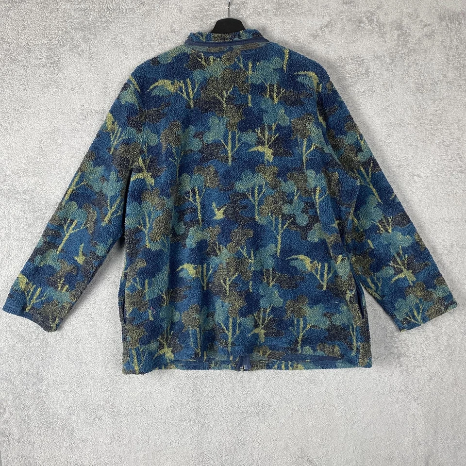 Chaqueta CJ Banks Mujer 2X Azul Verde Árbol Pájaro Patrón Cremallera Completa Bolsillos Polares Foto 2 de 4