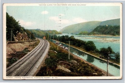 Vintage 1921 Harpers Ferry WV Three Highways Scenic Railroad Postcard
