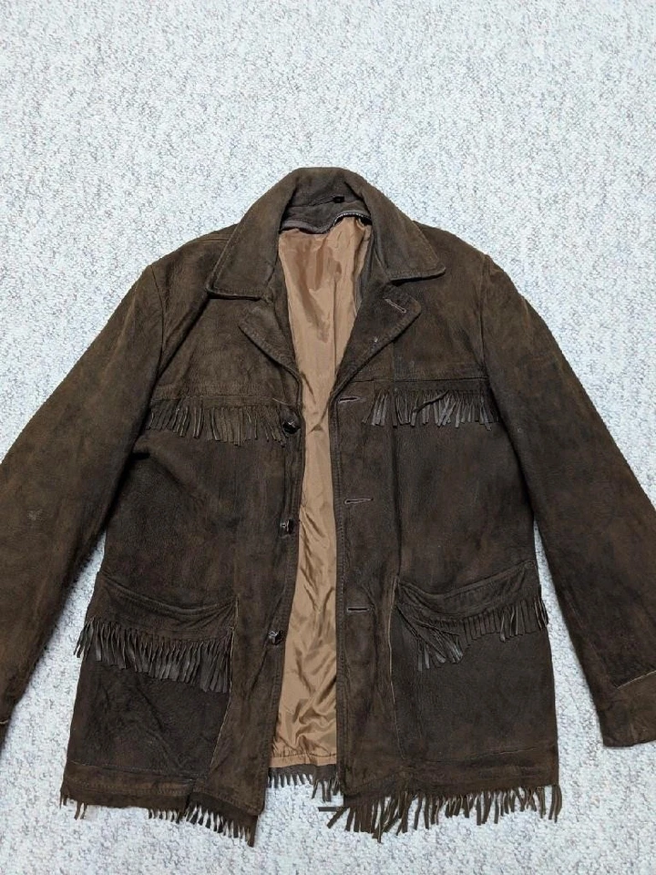 vintage 1970s suede leather FRINGE jacket 38 brown WESTERN cowboy BOHO hippie - Image 2 of 4