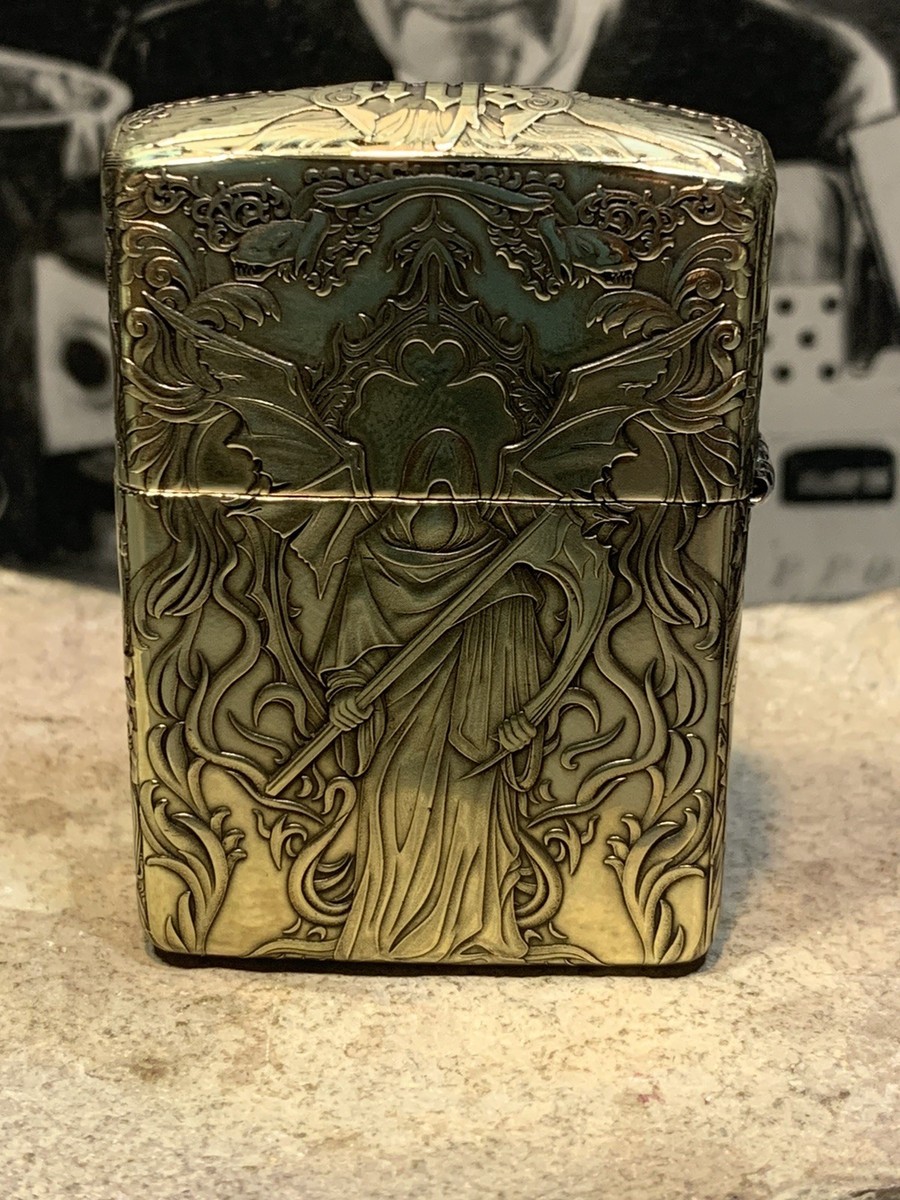 RARE Zippo lighter Armor Demon Angel Brass 5-side Deep Engraved