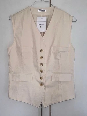 Französische weiße Leinen-Weste mit V-Ausschnitt für Damen Zara-inspiriert - Bild 1 von 3