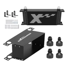 16-Row Transmission Oil Cooler Kit AN10 for Universal Fitment Black