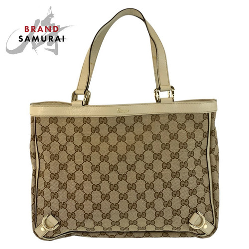 Gucci Beige Gold Hardware Gg Canvas/Leather 170004 Tote Bag Handbag Ladies 60098