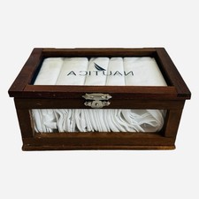 Nautica Wooden Keepsake Box with 6 White Men  s Fine Cotton Handkerchiefs NIB