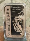 1 Troy Ounce Scottsdale Mint .999 Fine Silver Bar.