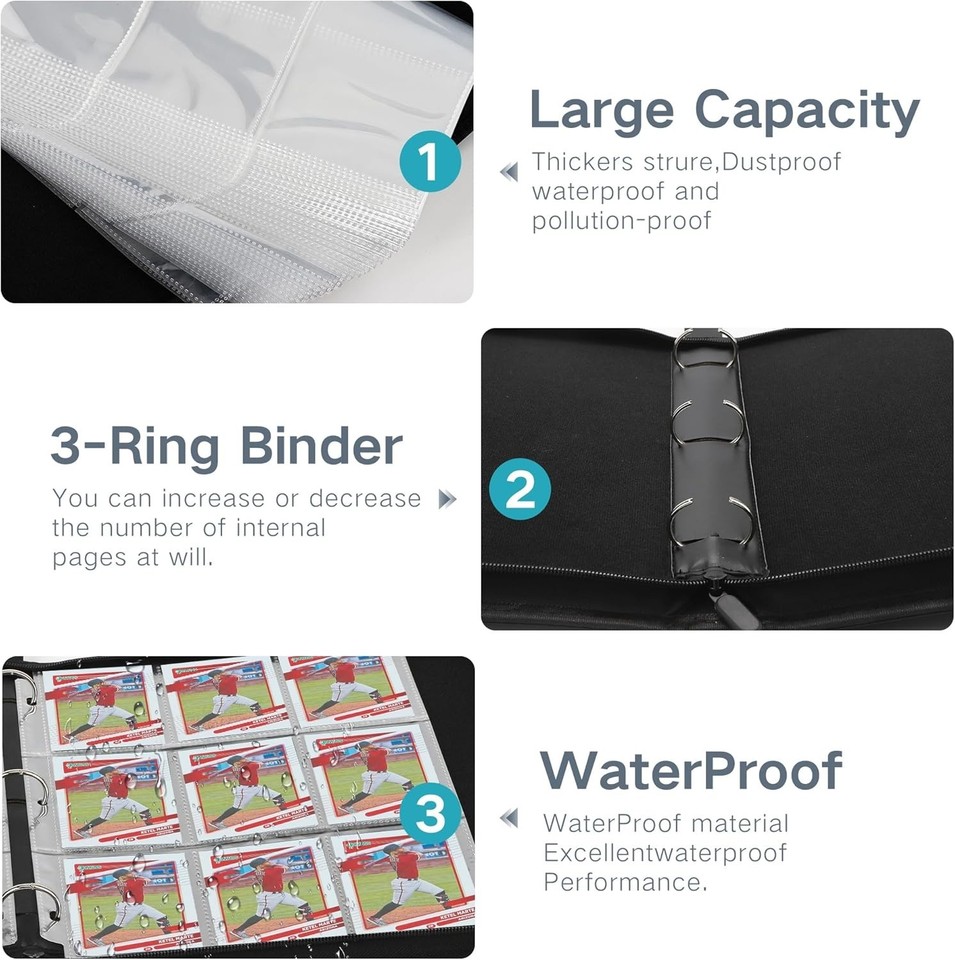 Trading Card Binder with Sleeves 9 Pocket 720 Double Sided Pocket PU ...