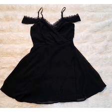Lulus Black Romantic Whimsical Lace Trim Fit & Flare Mini Dress Size S
