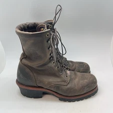 Chippewa Boots Mens 9.5 D Brown Loggers Apache 20091 Leather Waterproof Lace USA