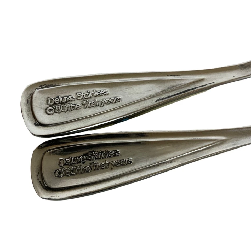 Juego de tenedores cuchara bebé de acero inoxidable de lujo The First Years asas perladas azul de colección Foto 4 de 4