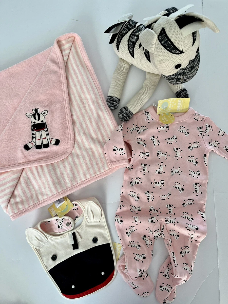 NWT Infant Girls 0-3 Gymboree MONKEY & FRIENDS pink Zebra Blanket 4pc GIFT  SET!