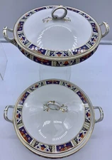 VINTAGE MEAKIN SOL IMARI PATTERN GOLD RIM LIDDED BOWL VEGETABLE TUREEN PAIR