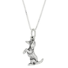 Sterling Silver 3D Dachshund Weenie Dog Sitting Up Charm Necklace